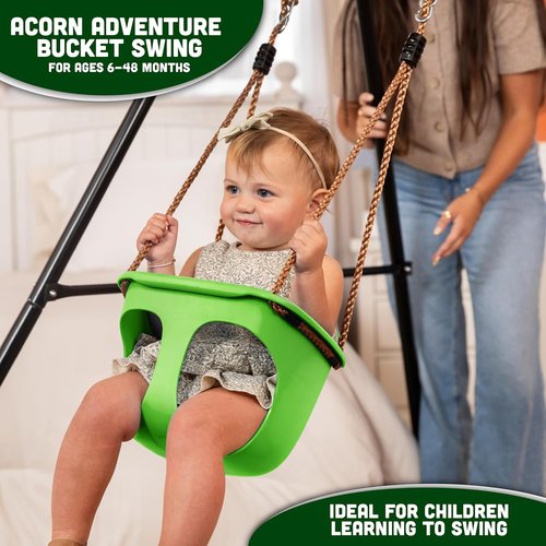 Acorn Adventures Toddler Swing Seat - Weather-Resistant Baby Bucket Swing for Outdoor Use | Adjustable Ropes, Green