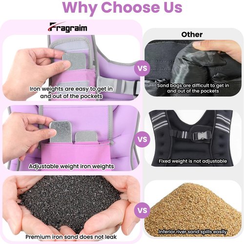 Fragraim Adjustable Weighted Vest for Women Men, 8-12lb Weight Vest with 4 Removable Iron Weights, Phone Holder and Back Pocket, Vest for Walking,Strength Training, Running - Purple