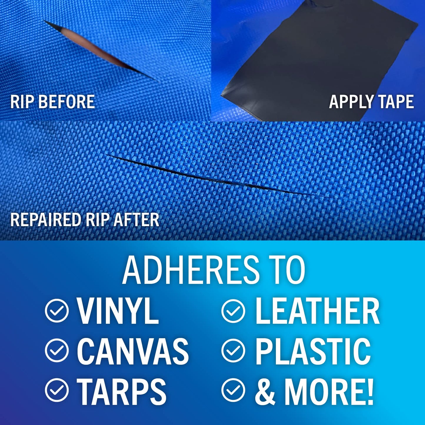 Better Boat Repair Tape for Fabric and Vinyl 30ft x 3in, Black Waterproof Patch Tape for RV Awning Canvas Tent Tarp Sail Canopy Boat Cover, Heavy Duty