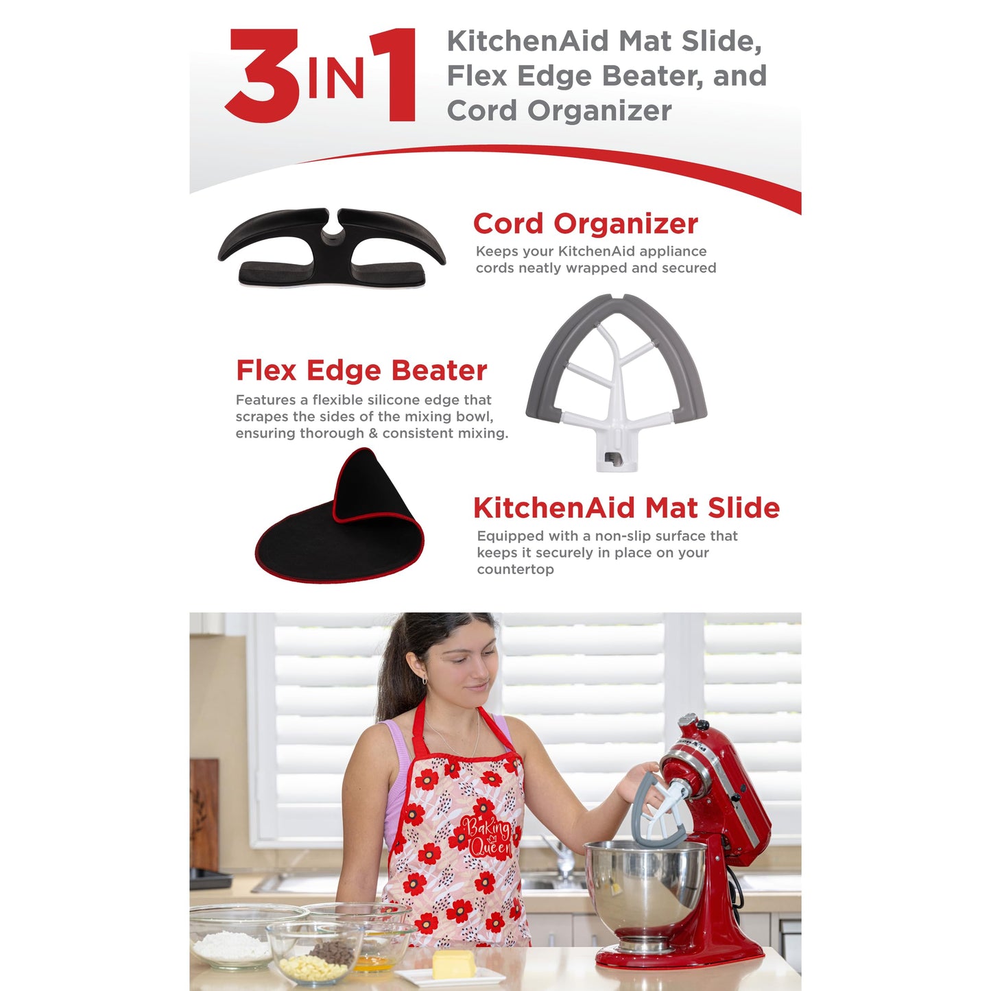 Generic TM REHOBOTH Bundle: Mat Slide, Flex Edge Beater, and Cord Organizer - Upgrade Your Kitchen Experience, Perfect for Home Chefs, Cooking Enthusiasts, and Gift Shoppers, Small, Black, grey