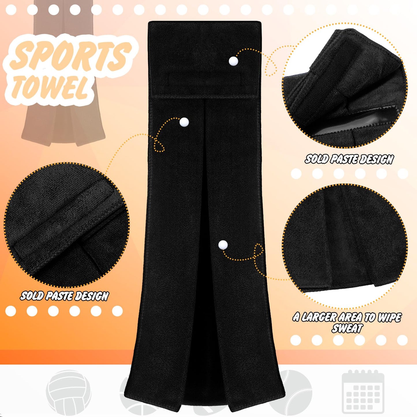 Buryeah 12 Pcs Football Field Towel Closed Loop Accessories Cotton Sports Sweat Towel with Hook and Loop Fastener for Football, Golf, Gym(Black)