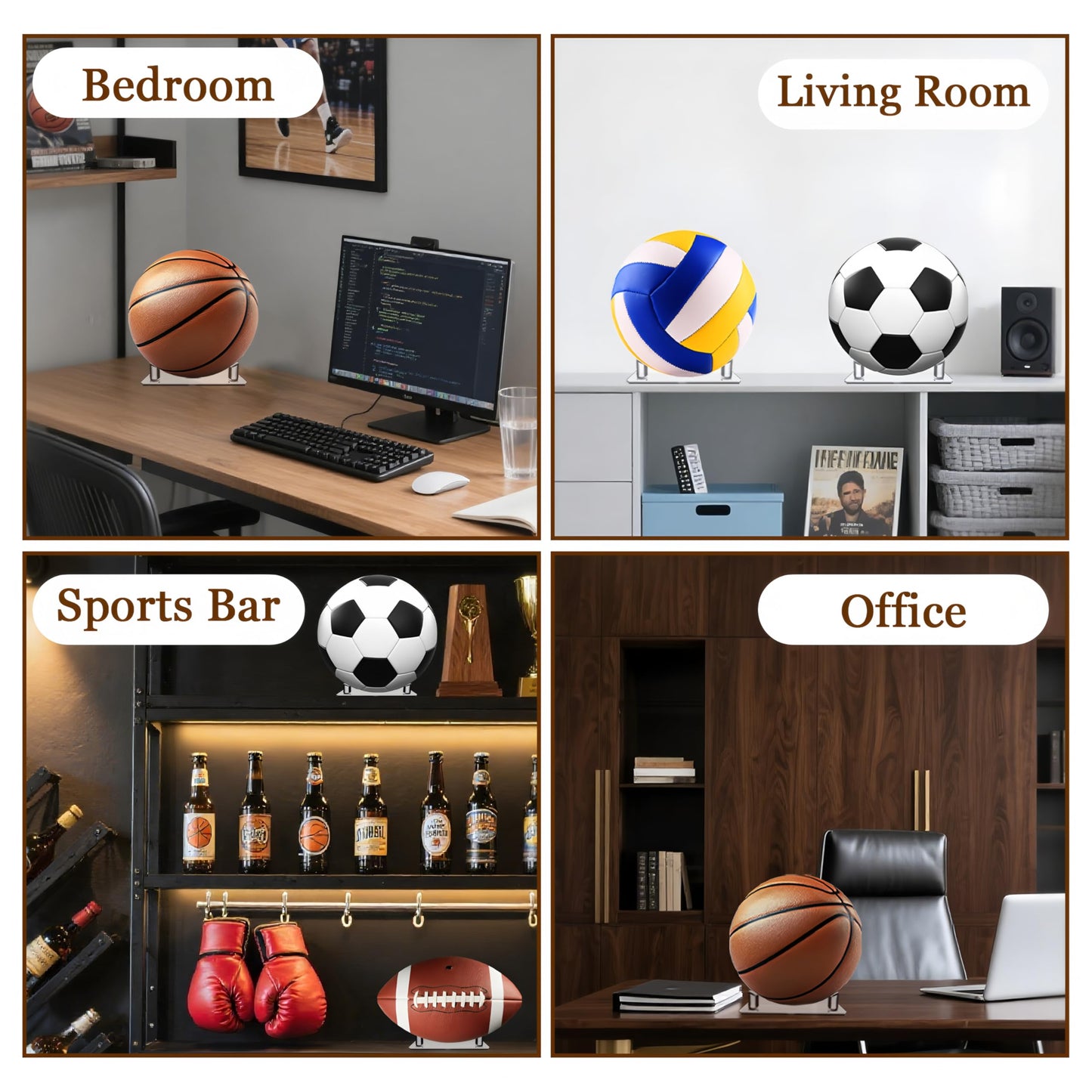 Ball Holder,2PCS Ball Stands for Basketball Football Soccer Volleyball Rugby Ball Souvenir Display Storage,Clear Acrylic Ball Rack,Soccer Rack,Basketball Stand,Football Display Stands,Volleyball Stand