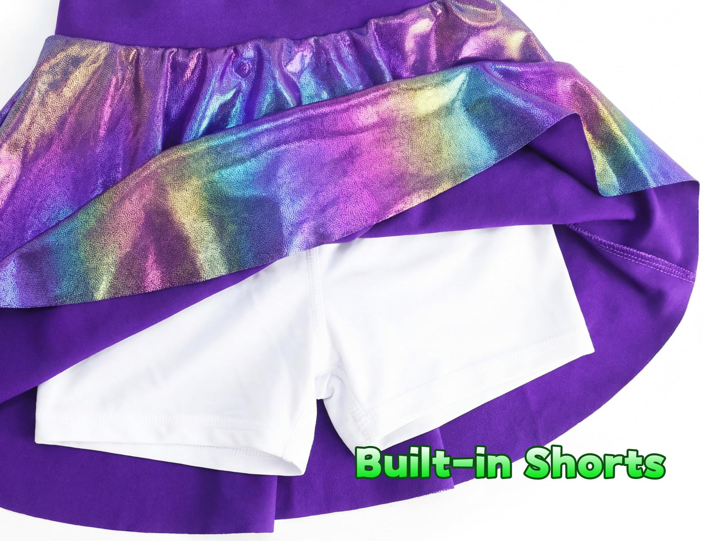 Girls Metallic Skort Size 4t 5t Sparkly Purple Cute A-Line Holographic Skirts for Kids Gymnastics Birthday