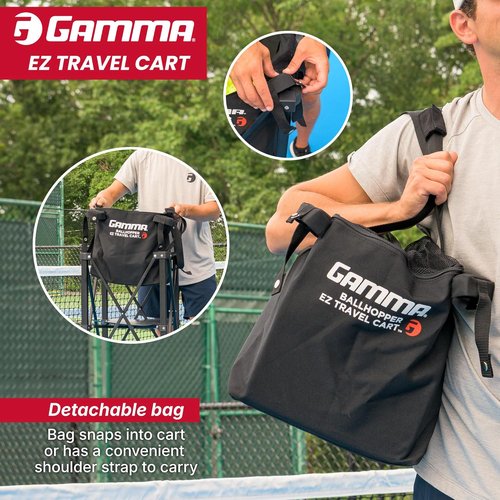 GAMMA Sports EZ Travel Cart - Portable Tennis & Pickleball Hopper with Premium Carrying Case | 150-250 Capacity