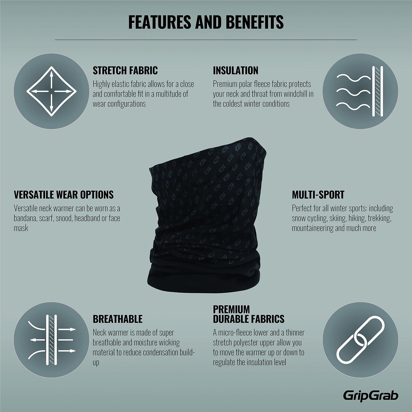 GripGrab Multifunctional Thermal Winter Fleece Neck Warmer Polar Fleece Neck Gaiter Cycling Outdoor Neck Scarf Biking