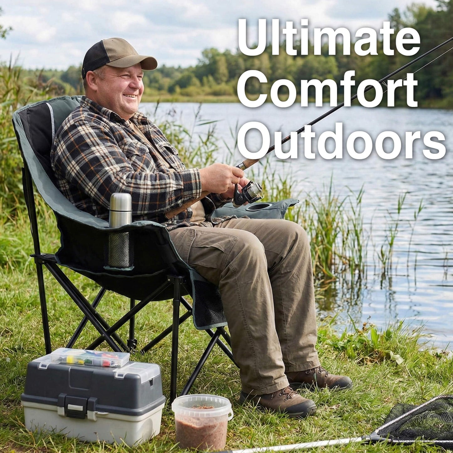 Oversized Camping Chair for Adults - Heavy Duty 400 lbs Padded Folding Chair with Wine Glass Holder, 2 Cup Holders & Side Pockets, Portable Carry Bag for RV, Tailgating, Lawn