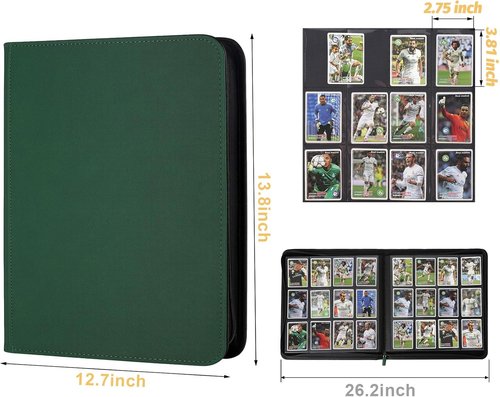 GERMUN Trading Card Binder - 12 Pocket Premium Card Holder for 720 Cards | Dark Green Double-Sided Album