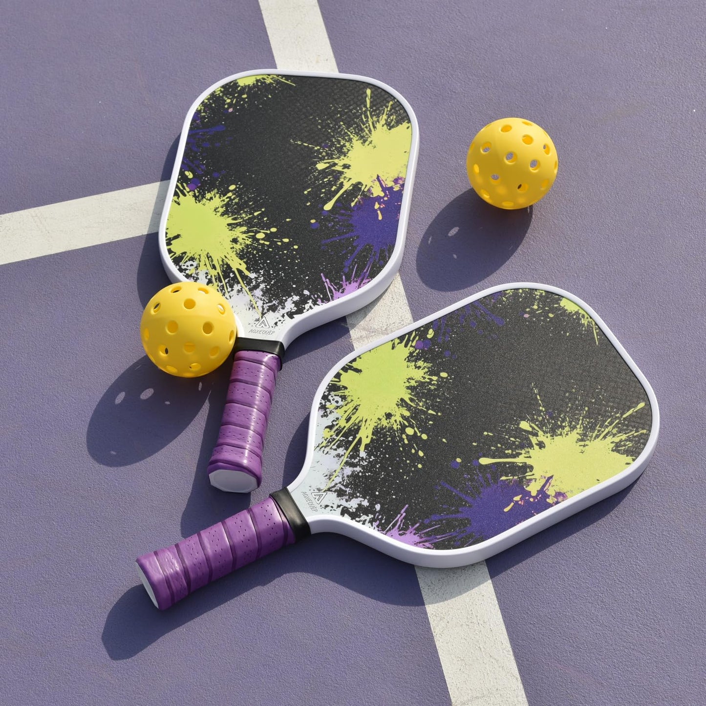 Pickleball Paddles Set of 2 - Fiberglass Pickleball Rackets with 4 Balls 1 Potable Carry Bag, Ink Splash Pickle Ball Paddle Set for Men and Women