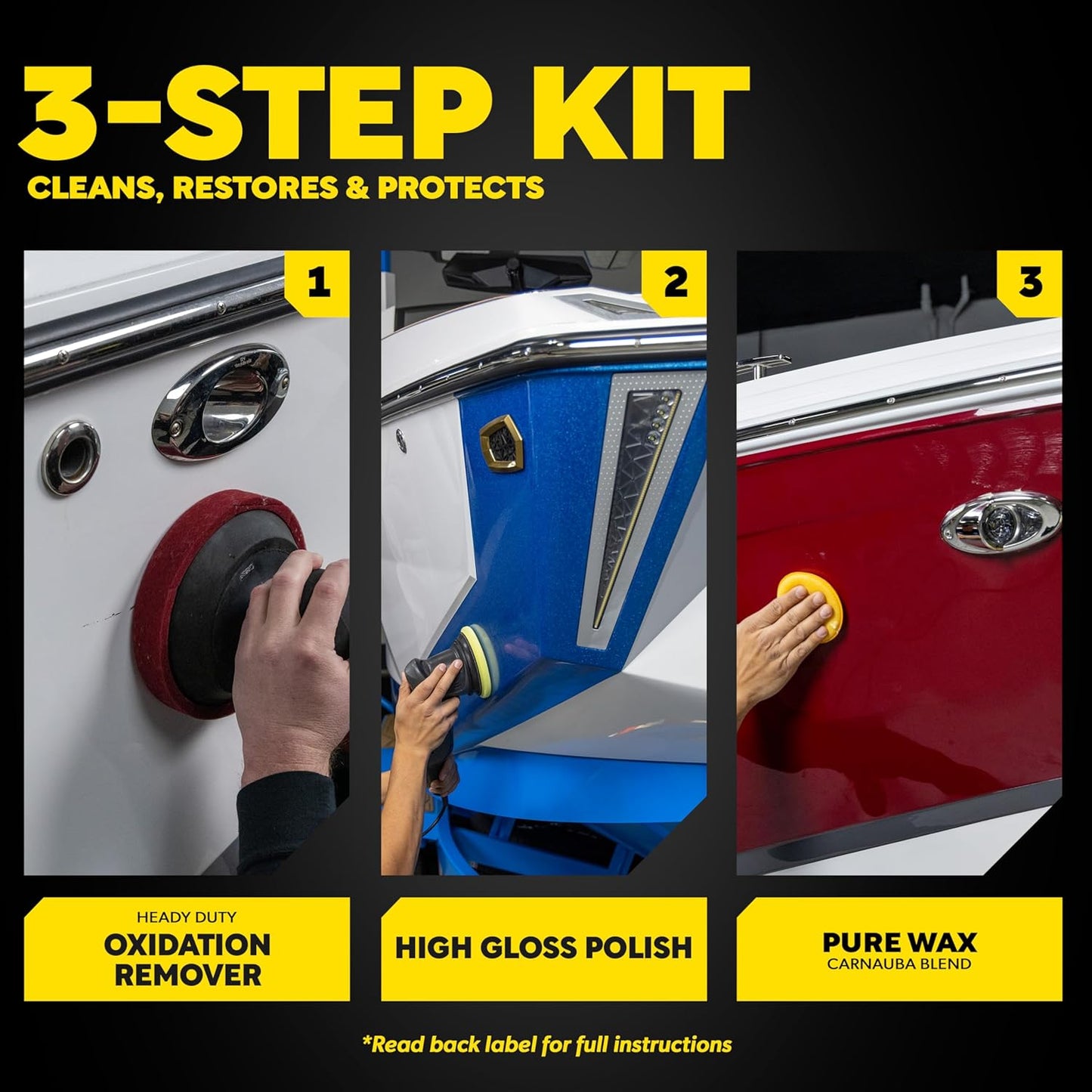 Meguiar's Marine Fiberglass Restoration System - 3-Piece Repair Kit with Oxidation Remover & Polish