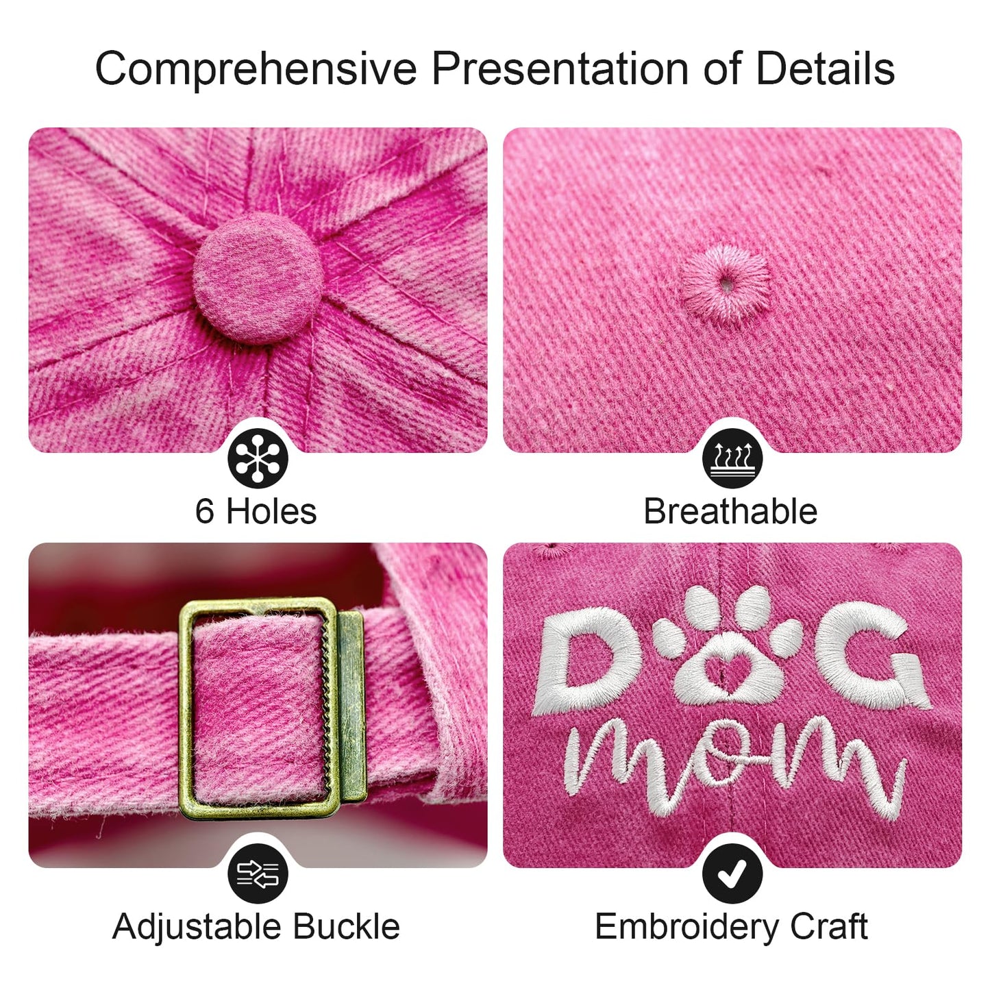 Dog Mom Gifts for Women, Dog Mom Hat, Gifts for Lovers Women, Mothers Thanksgiving Birthday Gift Ideas, Adjustable Cotton Embroidered Baseball Cap Pink