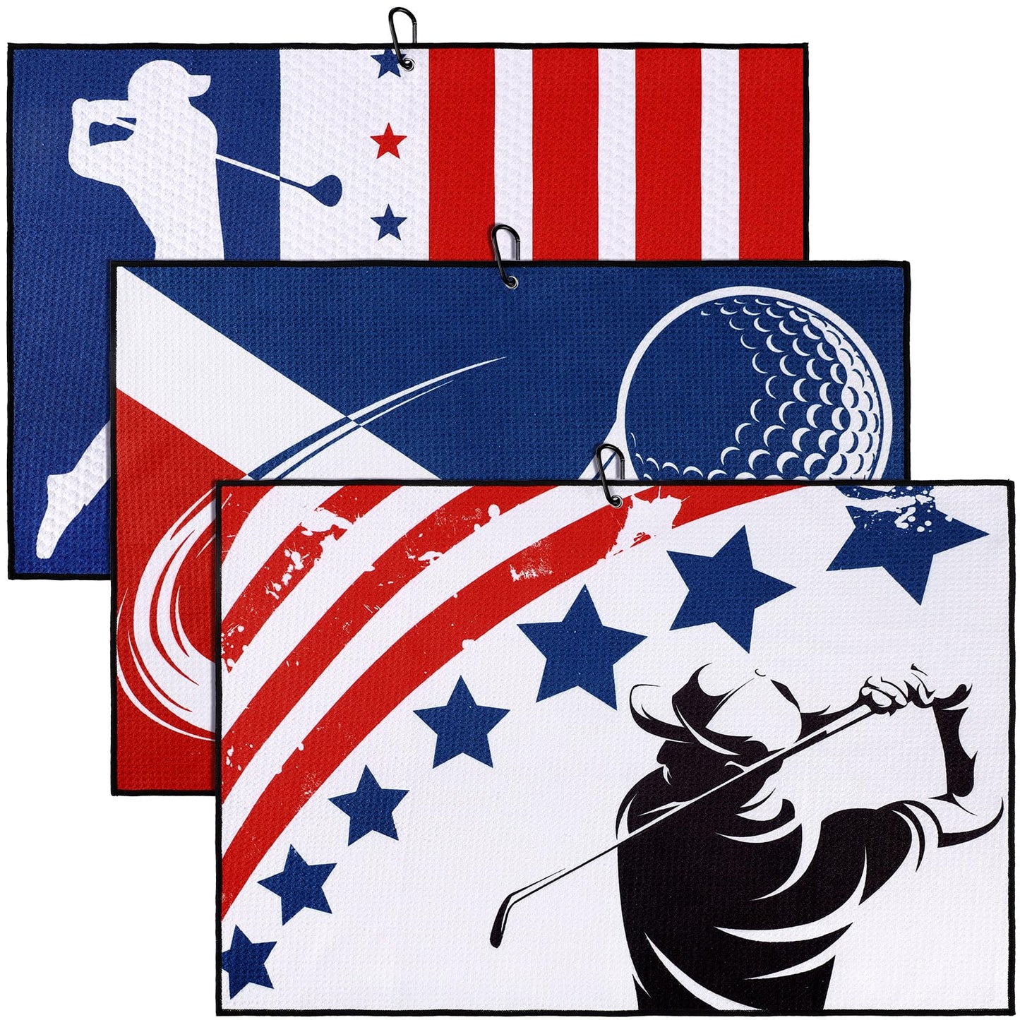 Mixweer 3 Pcs Microfiber Golf Towels - American Flag Sports Towel with Clip, 24 x 16 Inch