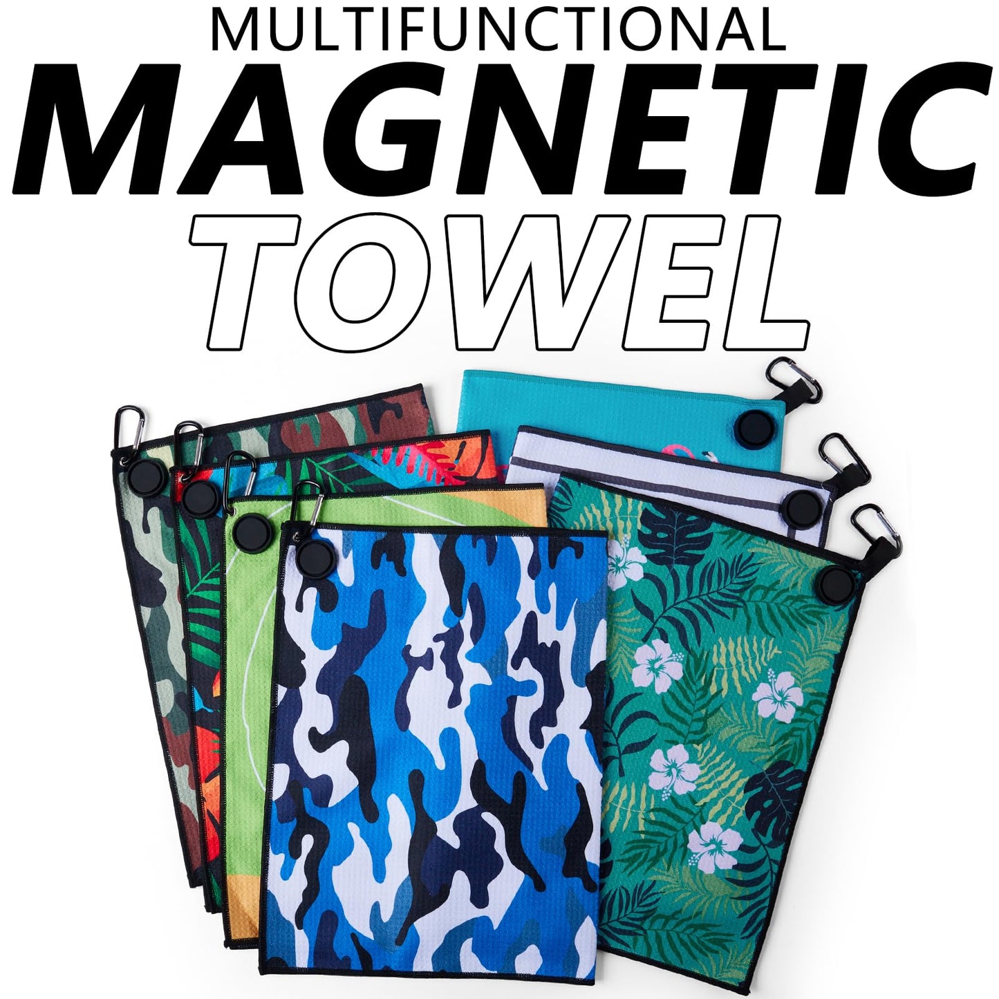 Gbourly Magnetic Golf Towels with Clip, Microfiber Waffle Design, Industrial Strength Magnet for Strong Hold to Golf Bags, Carts & Clubs (Multiple Colors Available) (Green Hole in One)