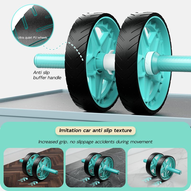 CHNApin Double-Wheel Ab Roller for Core Training – Rebound Design with Adjustable Elastic Band, Silent Non-Slip Wheels, Detachable Build, Knee Pad & Bands – Home Gym Gear for Men/Women (Green)