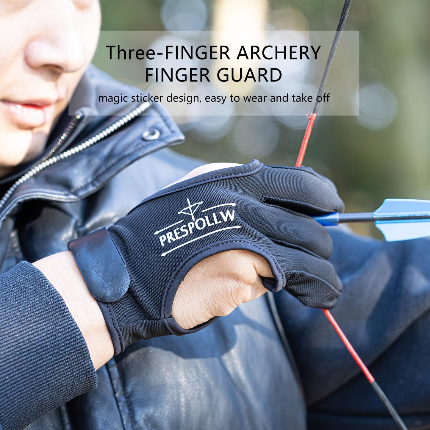 Prespollw Archery Glove Three-Finger Guard – Protective Shooting Glove for Men & Women, Ideal for Recurve & Compound Bow Hunting and Target Practice (Large)