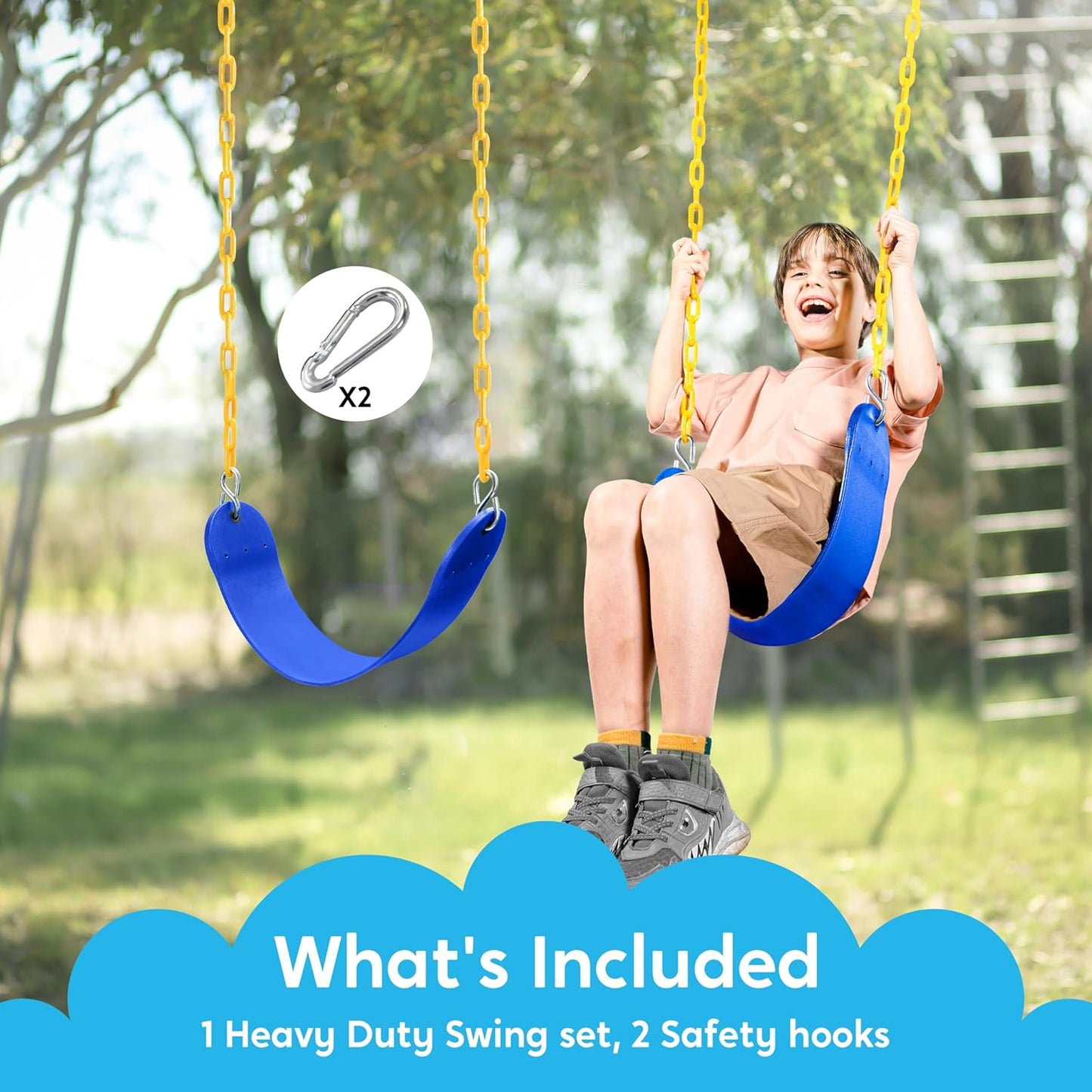 TURFEE Outdoor Swing Set Replacement Seat - Heavy Duty Chains Included | Kids' Playground Accessory (Blue)