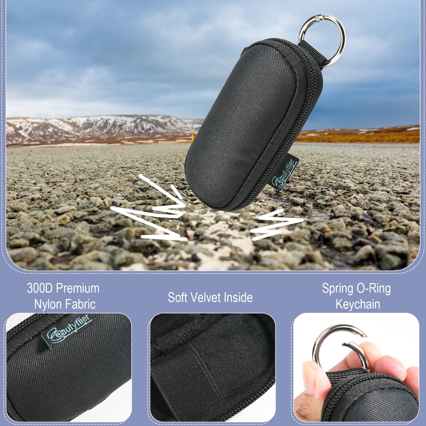 Beautyflier Heart Monitor Case Compatible with AliveCor KardiaMobile 6L, Portable Heart Monitor Bag with Spring O-Ring Keychain, Keep Clean and Protected (Bag Only)