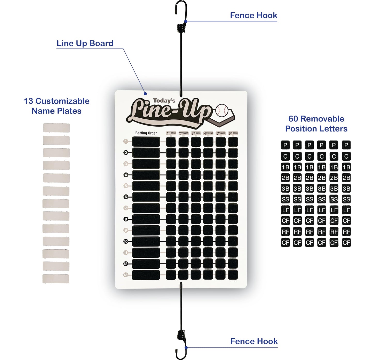 Jacer Products 13 Player Line Up Board (13 Player Line Up Board, Gray)