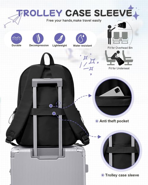 SEAFEW Large Black Classic Basic Backpack for Women, Gym Backpack for Women Foldable Outdoor Weekender Gym Bag, Waterproof Sports Back Pack & Dance Yoga travel Bag