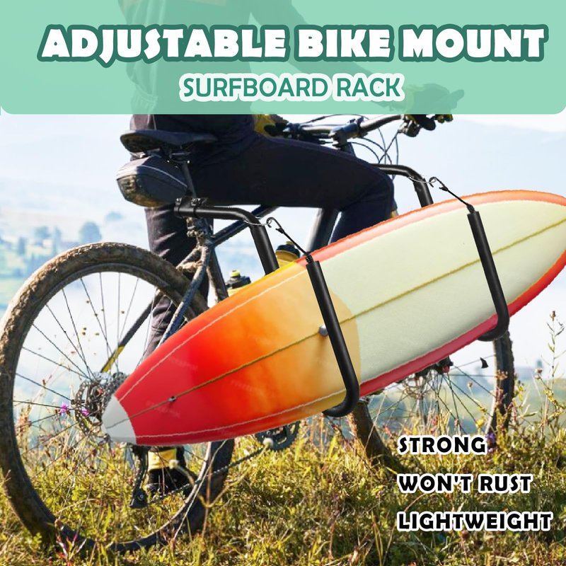Mosxoed Bicycle Surfboard Racks, Bike Surf Board Compatible with Shortboards, Longboards, SUP Paddleboards, Outdoor Sports Surfing Wakeboard Carrier Mount for Bike, Quick Release Bars