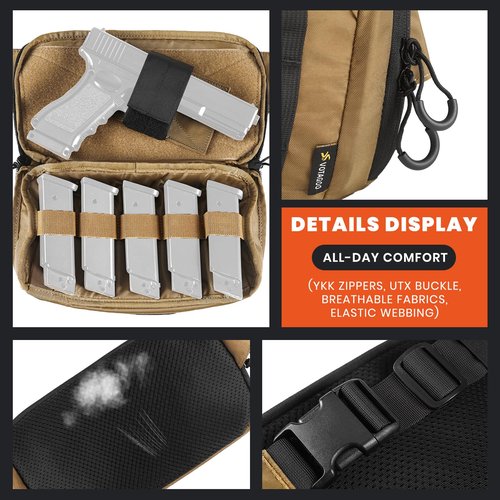 VOTAGOO GEAR Tactical CCW Fanny Bag, Concealed Carry Fanny Pack w/Adjustable Waist Belt Tactical Waist Bag Handgun Pouch with Universal Pistol Holster, Everyday Hip Pack for Men Travel Outdoor(Brown)