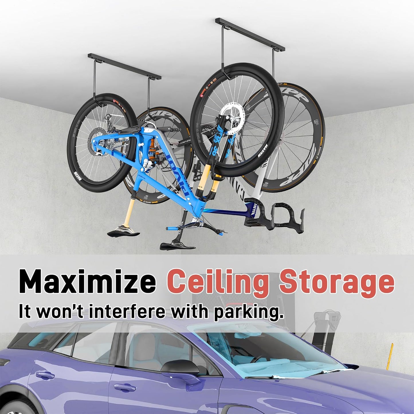 Ultrawall Ceiling Bike Rack - Indoor Bike Storage Hanger for 2 Bikes Horizontally | 4 Bikes Vertically, 25 Inch