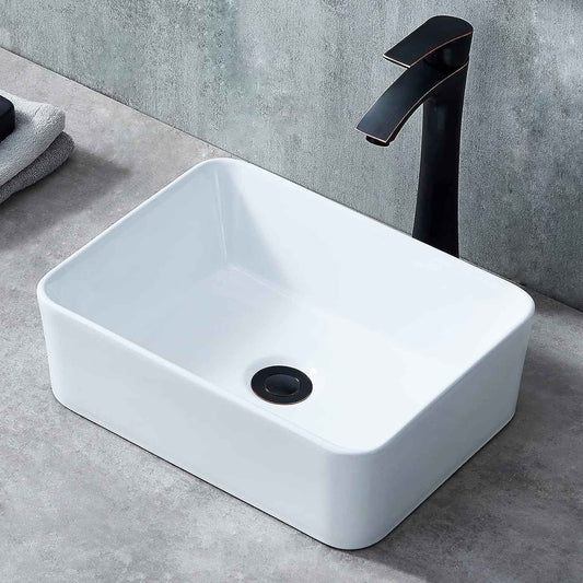 Modern White Ceramic Vessel Sink 16x12 - Above Counter Rectangle Bathroom Lavatory