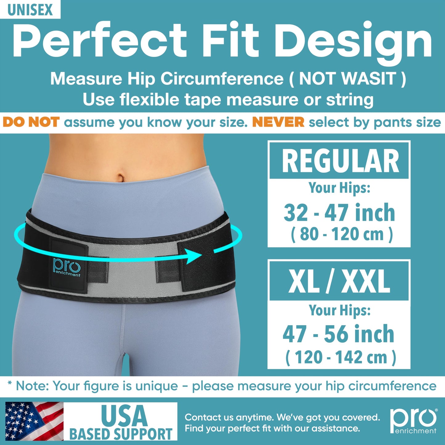 Pro Enrichment Sacroiliac SI Joint Hip Belt – USA Patented Lower Back Brace Support – Pelvic, Nerve, Sciatica Pain Relief. Adjustable Hip Brace, Non-Slip Si Belt for Women & Men (Regular)