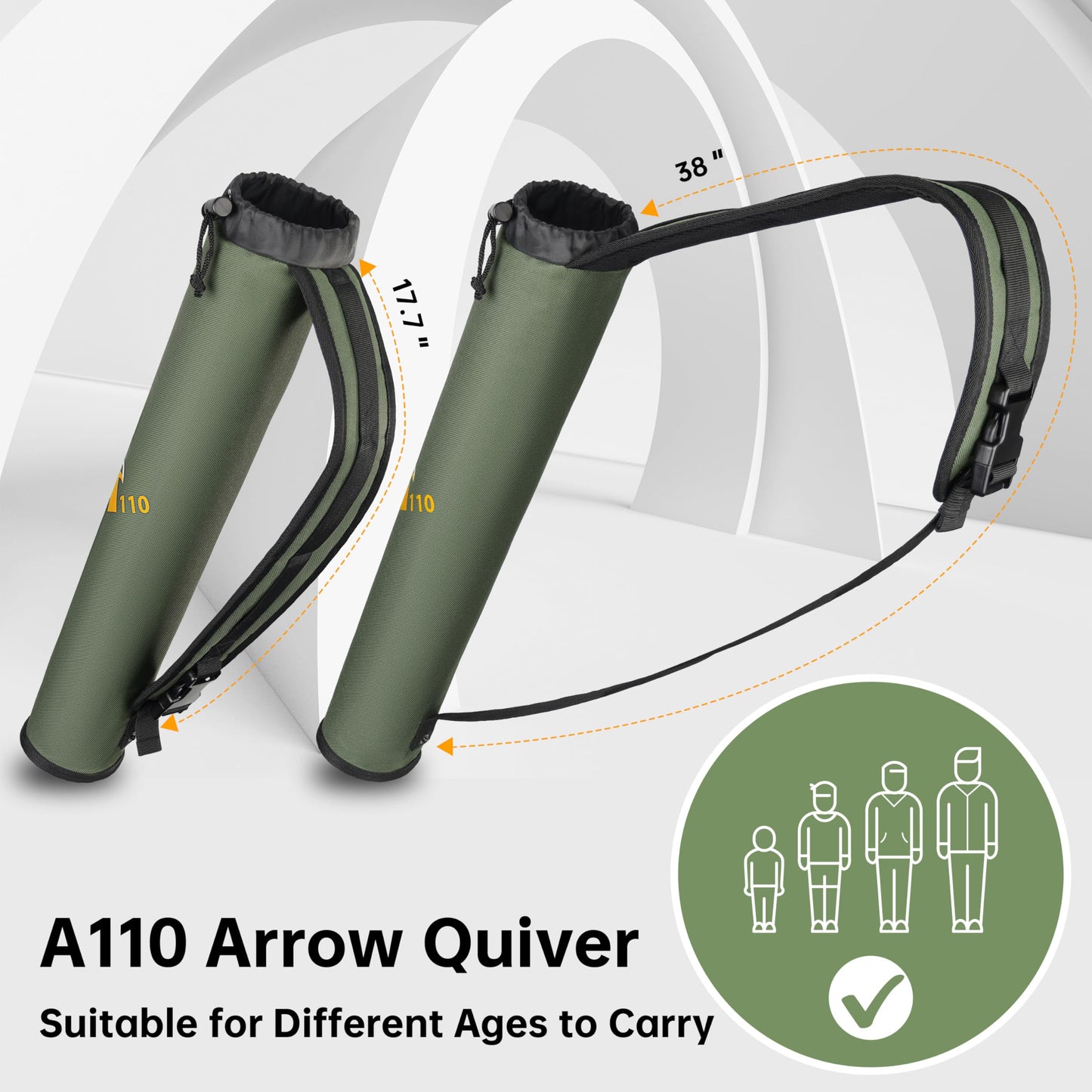 SUNYA Archery Arrow Quiver, Hip and Back Dual Carry Modes, Adjustable Quick-Detach Silent Buckle, Foldable Lightweight 200g, Noise Reduction Drawstring Closure