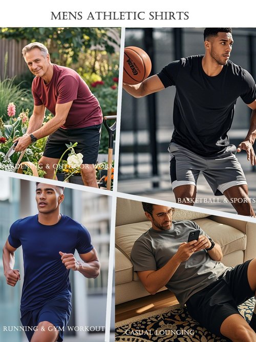 5 Pack Men’s Athletic Active Quick Dry Crew Neck T Shirts Running Gym Workout Short Sleeve Tee Tops