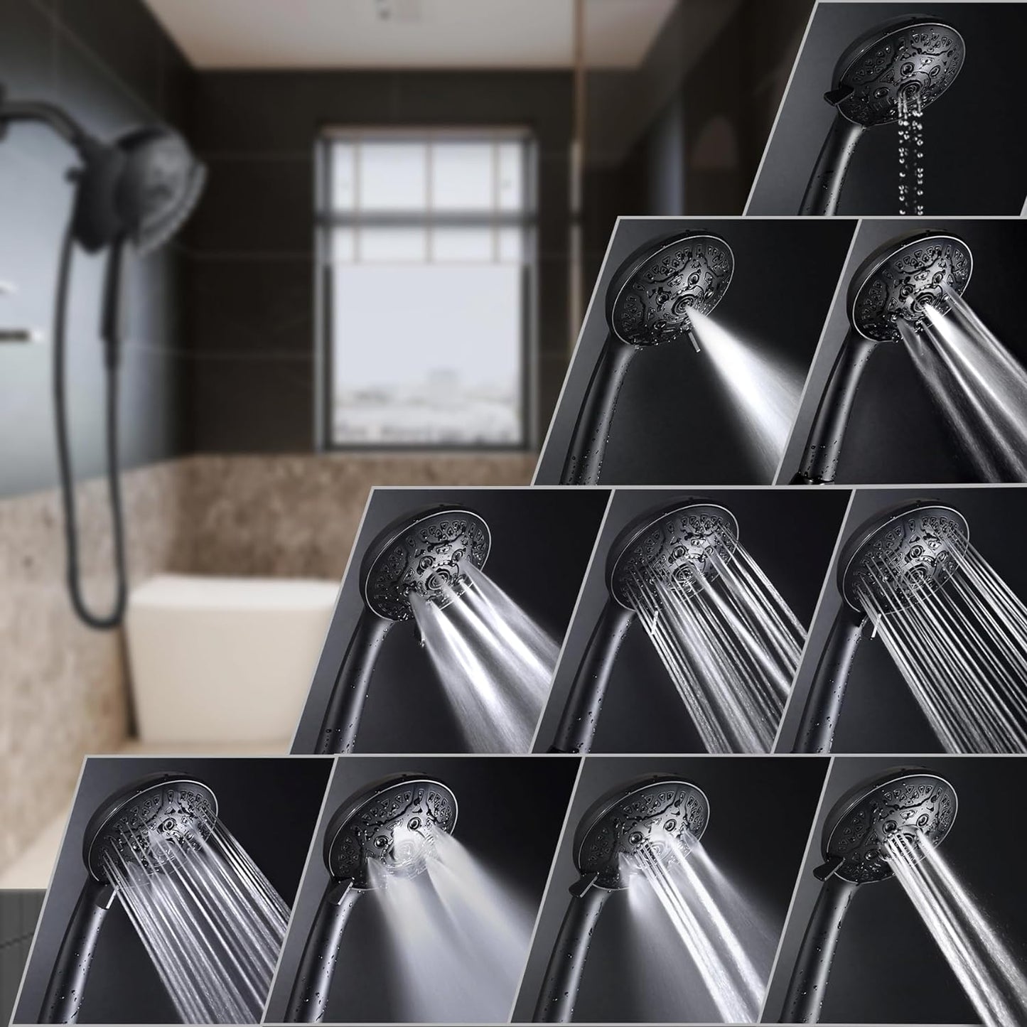 2.5GPM 7.2" Rainfall & Handheld Shower Head Combo with 60" Stainless Steel Hose
