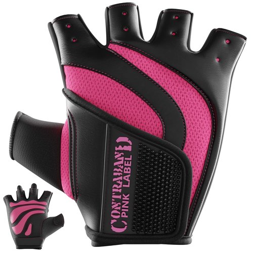 Contraband Pink Label 5437 Womens Extreme Grip Weight Lifting Gloves w/Heavy Rubber Padded Palm (Pair) - Heavy Duty Palm w/Griplock Silicone & Rubber Grip Pads for Gym Workouts (Pink, Small)