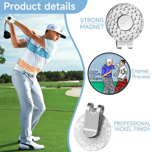 ELIUNG Magnetic Golf Hat Clips, Funny Golf Ball Markers with Magnetic Clip, Enamel Golf Ball Markers for Men Women Kids Golf Accessories and Gifts