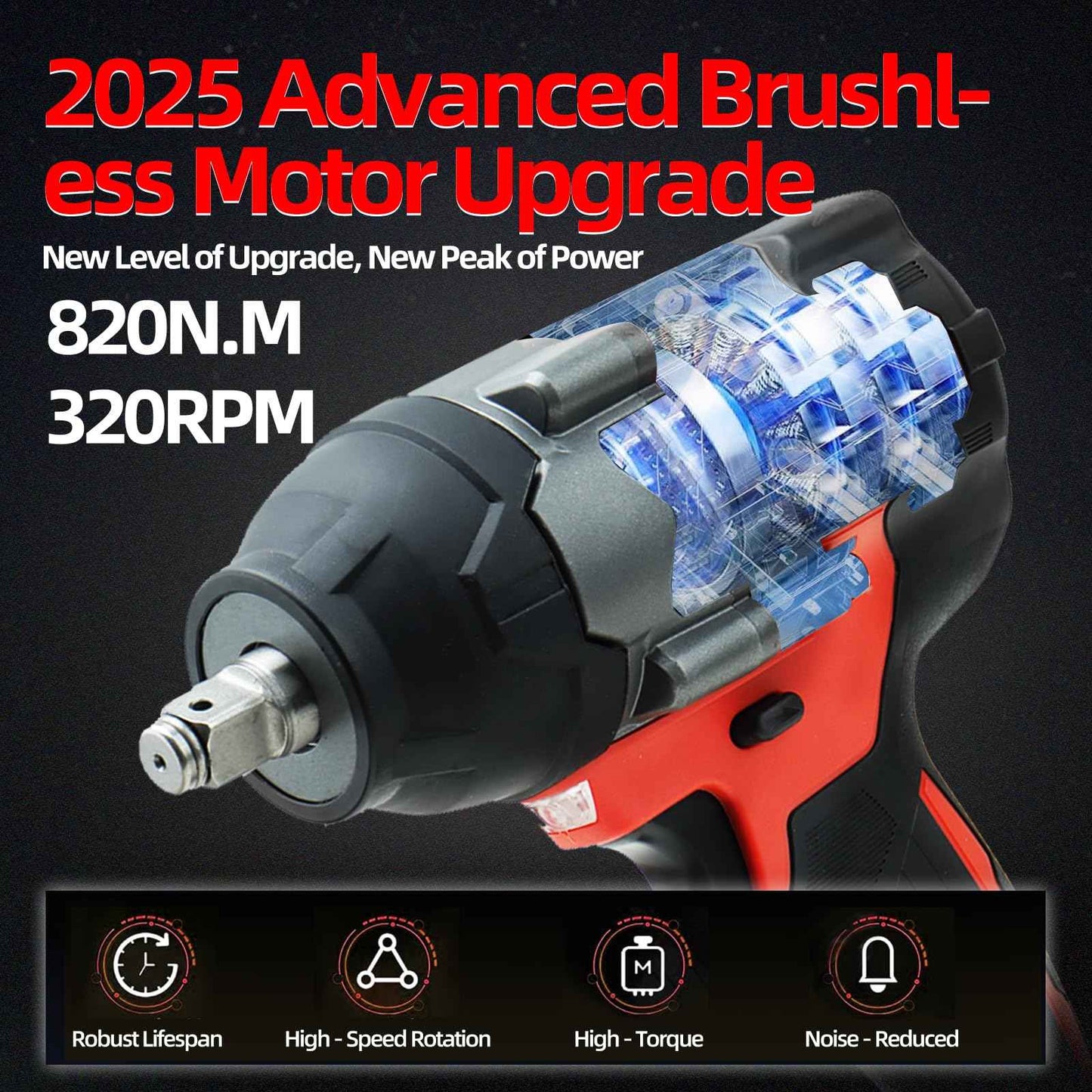 Dogtooth 20V Cordless Impact Wrench 1/2'', High Torque Maximum 850 NM, Brushless Motor, Variable Speeds Max 3200RPM, 2 * 4.0 Ah Battery and Charger in Combo Kit, Compatible with Makita 18V Battery