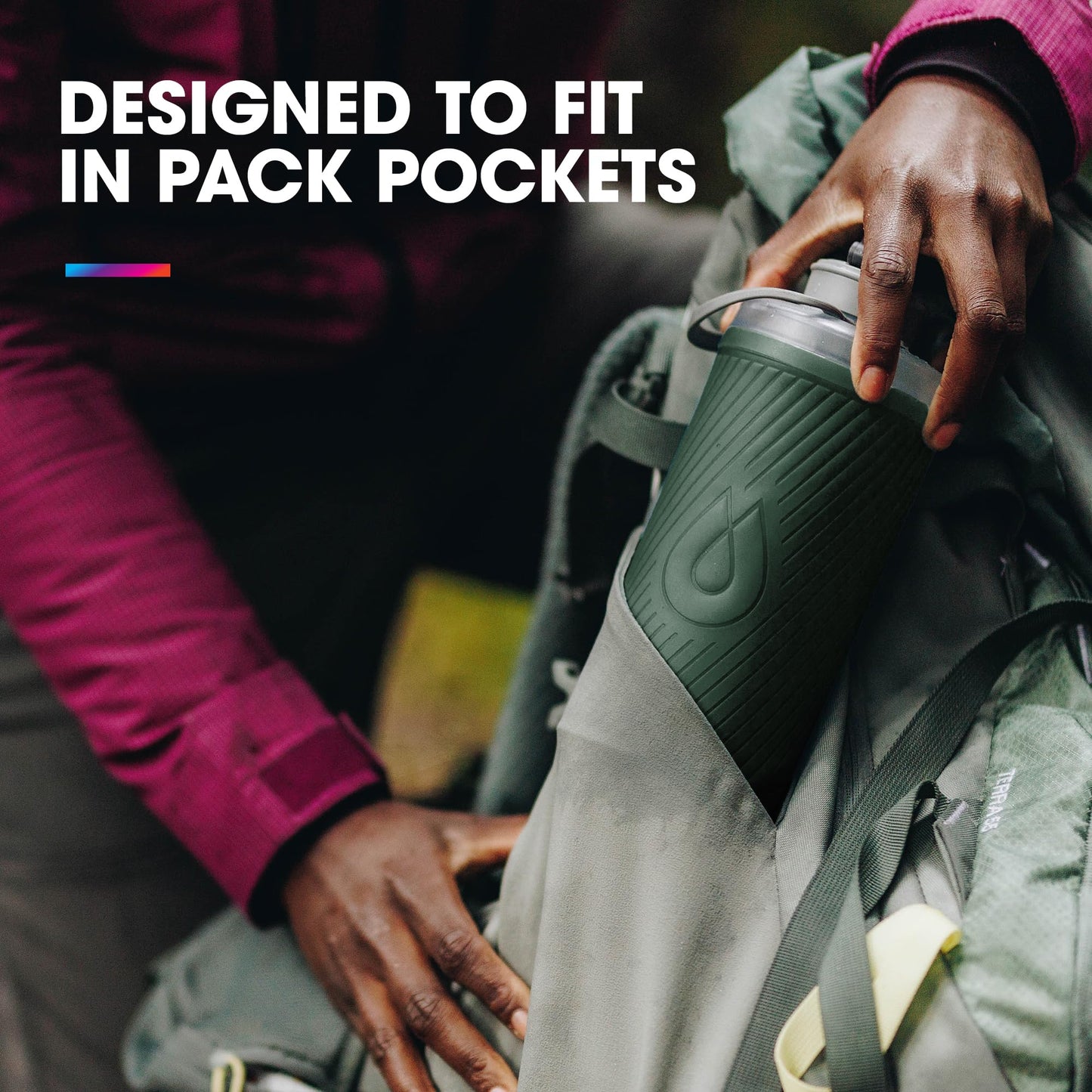 HydraPak Flux - Collapsible Backpacking Water Bottle (1 Liter) - BPA Free, Ultra Light, Spill-Proof Twist Cap - Mammoth Grey