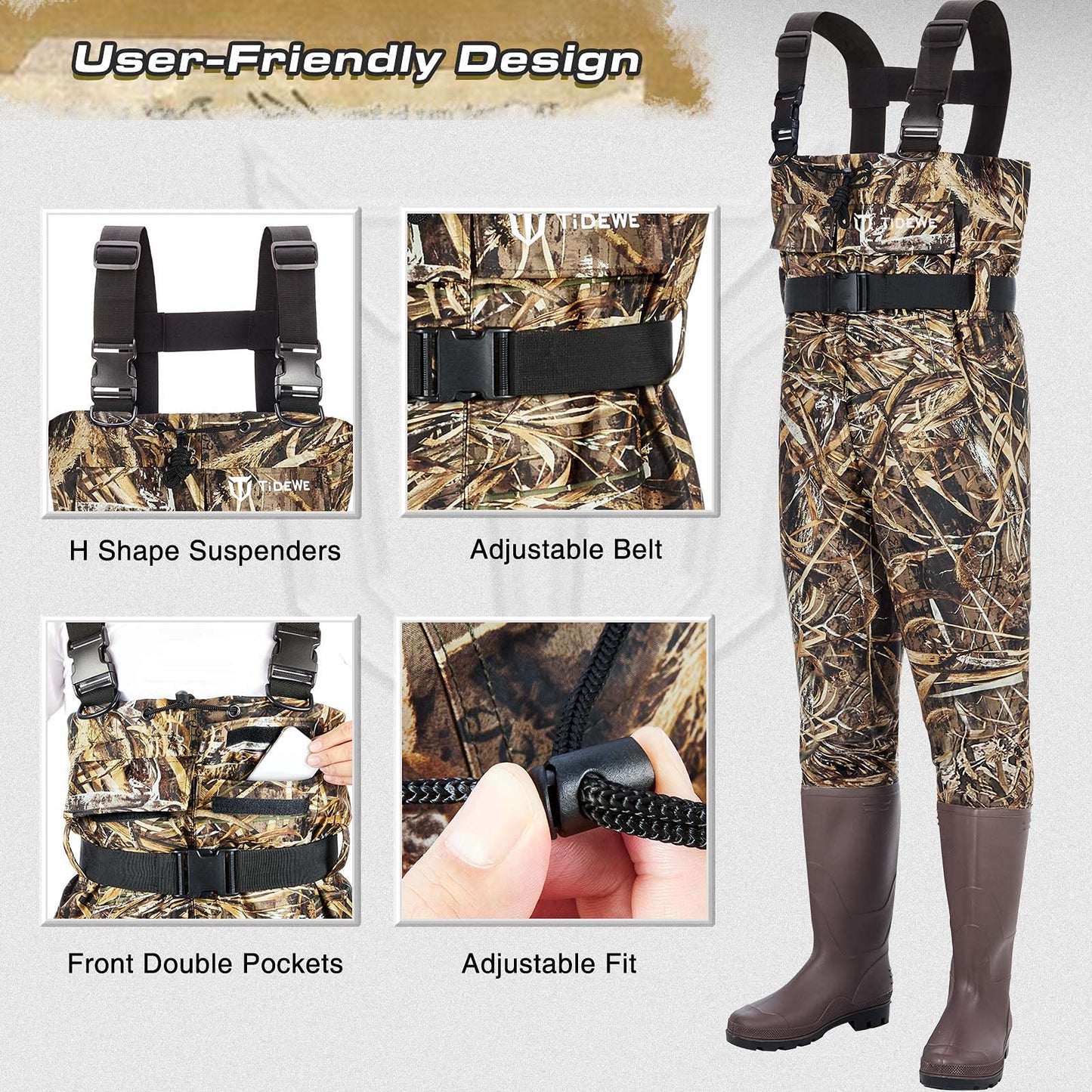 TIDEWE Chest Waders with Mesh Lining(Upgraded), Realtree Max 5 Camo Waterproof Waders for Fishing & Hunting, Bootfoot PVC Waders with Boot Hanger for Men & Women (Size 5)