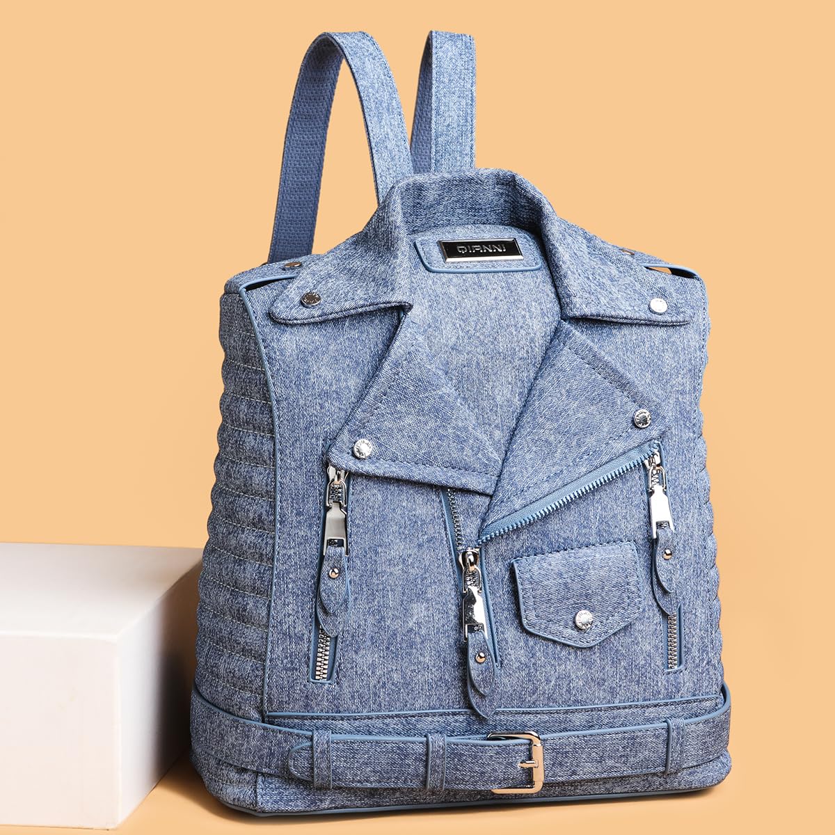 Sfly Denim PU Leather Locomotive Style Backpack - Stylish Large Capacity Casual Travel Daypack