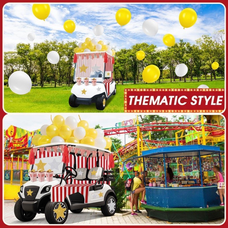 Suncalla 85 Pcs Halloween Carnival Golf Cart Decorations Red and White Stripes Backdrop Tassels Banner Flags Ballons Popcorn Boxes Glitter Star Cutouts for Golf Cart Party Supplies Decor