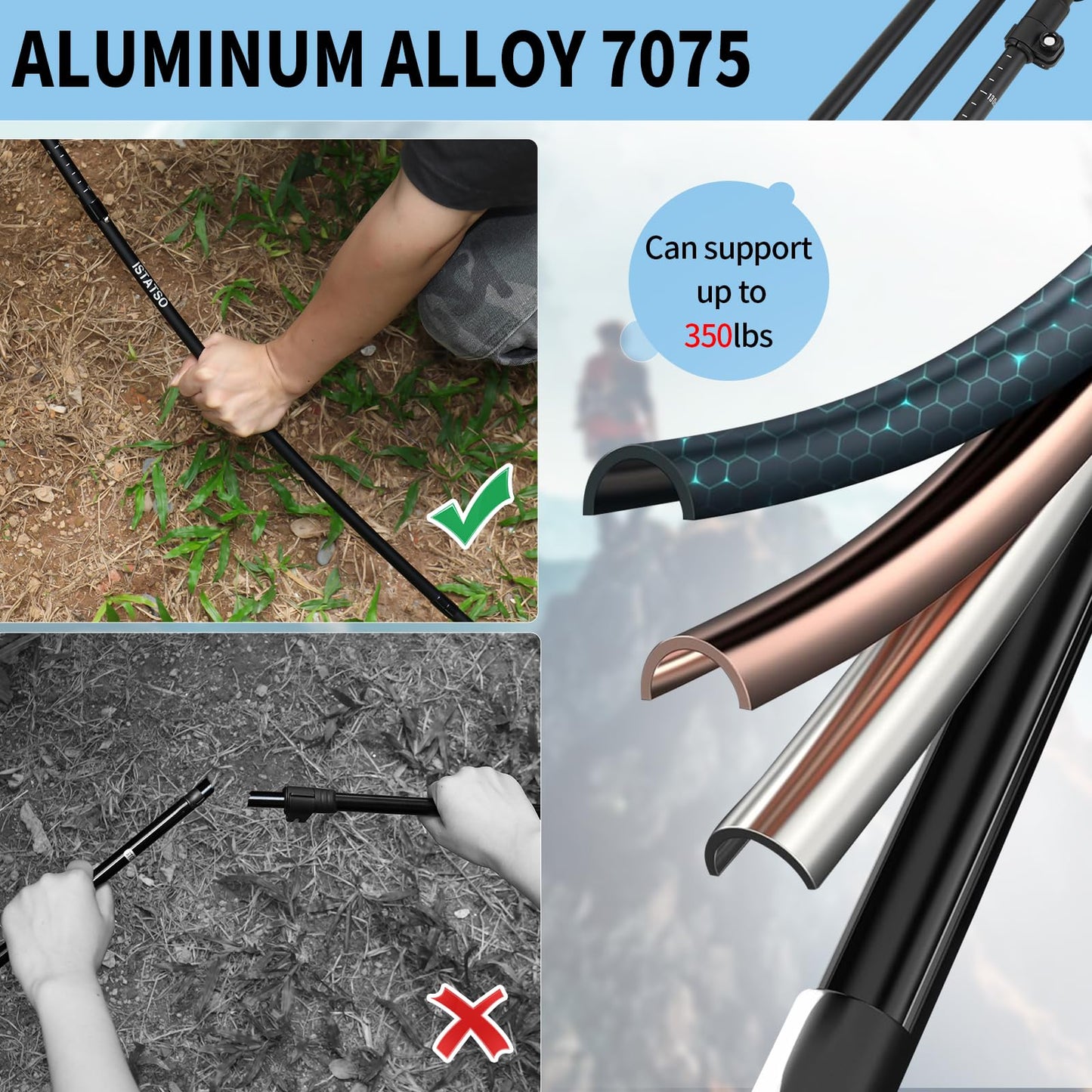 ISTATSO Portable Foldable Hiking Poles, 7075 Aluminum Adjustable Walking Sticks with Quick - Lock, Ideal for Hiking, Camping, and Mountain Trips 2pc Trekking Poles