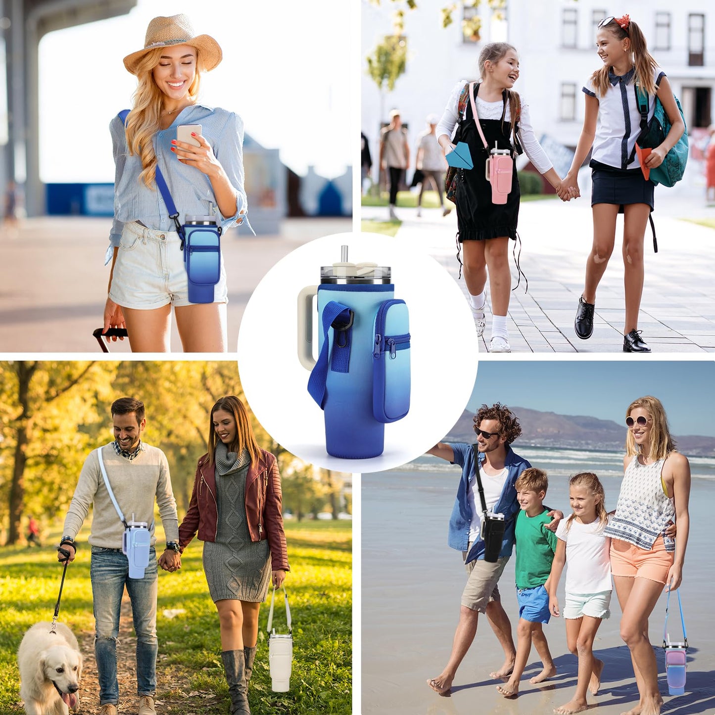 GOEWY Water Bottle Carrier Bag for Stanley Cup 30oz with Phone Pockets