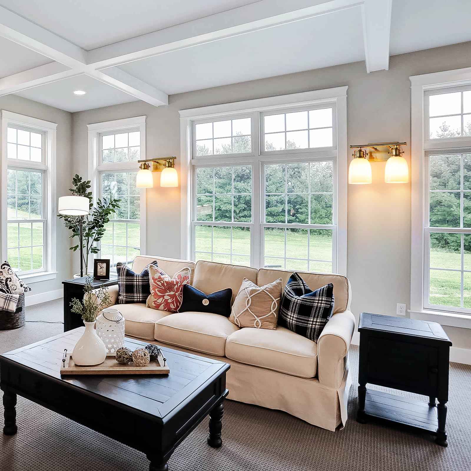 KAISITE Bathroom Vanity Light Fixture 2-Light Brushed Gold Vanity Light with Milky White Glass Shades Bathroom Lighting Fixture Over Mirror 14.2 Inch E26 Wall Sconce(Exclude Bulbs)