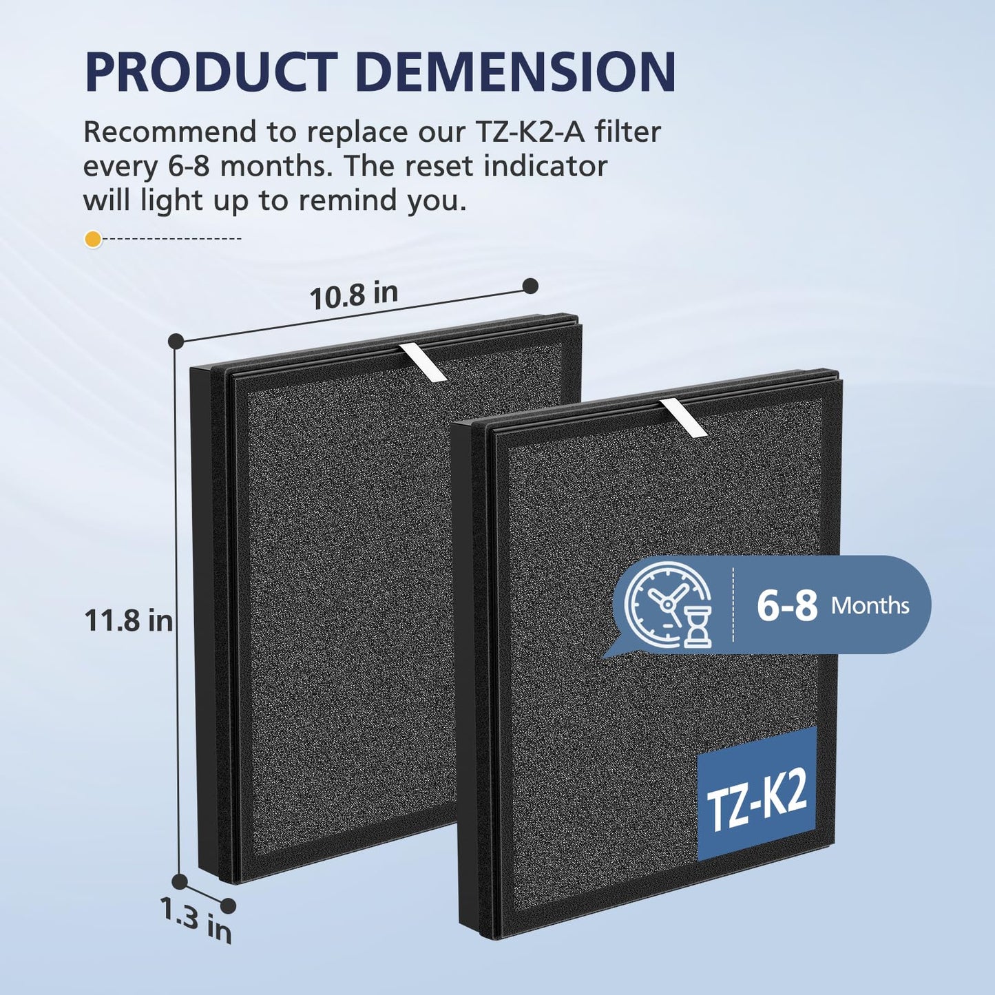 TZ-K2 Replacement Fil-ter Compatible with ToLife TZ-K2 Air Puri-fier for Home Large Room, 3-in-1 HEPA High-Efficiency Activated Carbon TZ-K2-A Fil-ter, 2 Pack