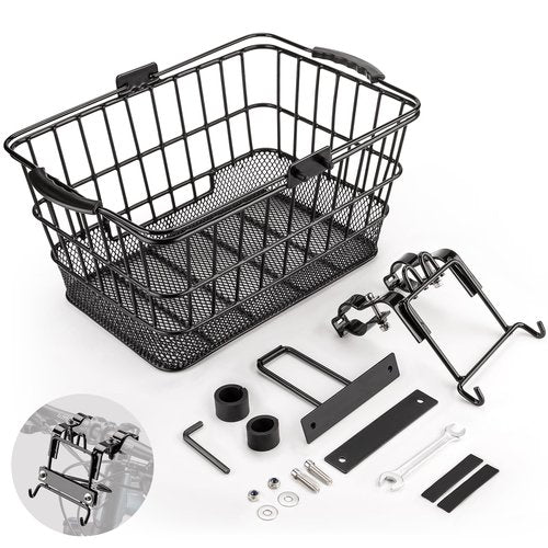 CXWXC Front Bike Basket with Handle– Detachable Bicycle Basket for Groceries, Commuting, Shopping – Heavy Duty Wire Basket with Mounting Kit for Beach Cruiser City Commuter
