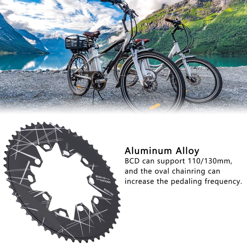 Oval Chainring, Enhanced Power Transfer Narrow Wide Chainring 110/130mm BCD 54T for Road Cyclists 7 8 9 10 Speed Bikes Maintenance and Spare Parts