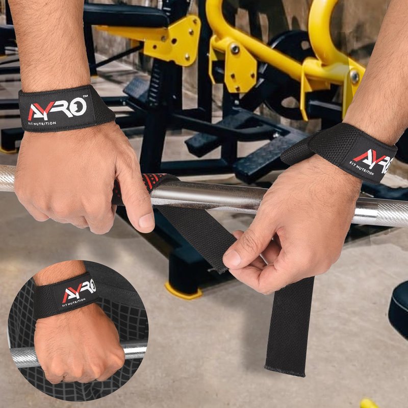 AYRO Lifting Wrist Straps for Weightlifting, Bodybuilding, Powerlifting, Strength Training (Black)