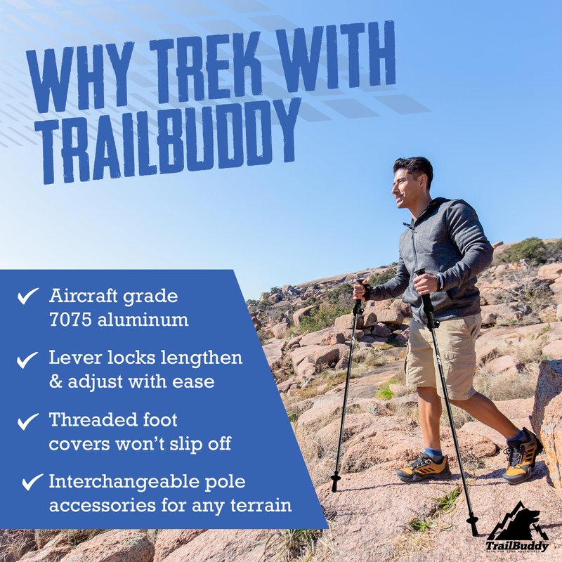 TrailBuddy Foldable Trekking Poles – Ultralight 7075 Aluminum, EVA & Cork Grip Collapsible Hiking Poles – Lightweight Adjustable Walking Sticks for Men, Women, Seniors & Travel