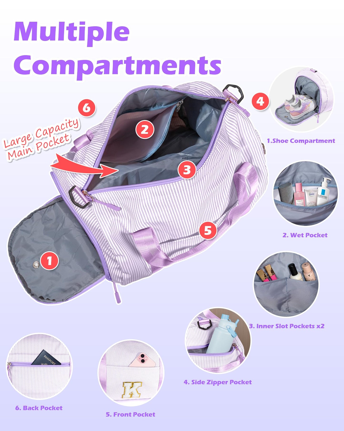 Vogewood Birthday Gift for Tween, Girls Travel Duffle Bag, Kids Initial Overnight Duffel Bags with Shoe Compartment, Personalized Dance Bag with Cosmetic Pouch, Teen Gifts Trendy Stuff (Letter B)