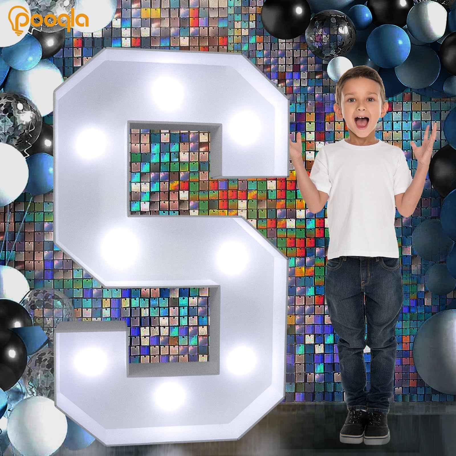 Pooqla 3FT Light Up Marquee Letters, Cool White and Warm White LED Large Lighted Marquee Letters, Giant Mosaic Letter Sign for Balloons Birthday Anniversary Wedding Party Decoration, LED A