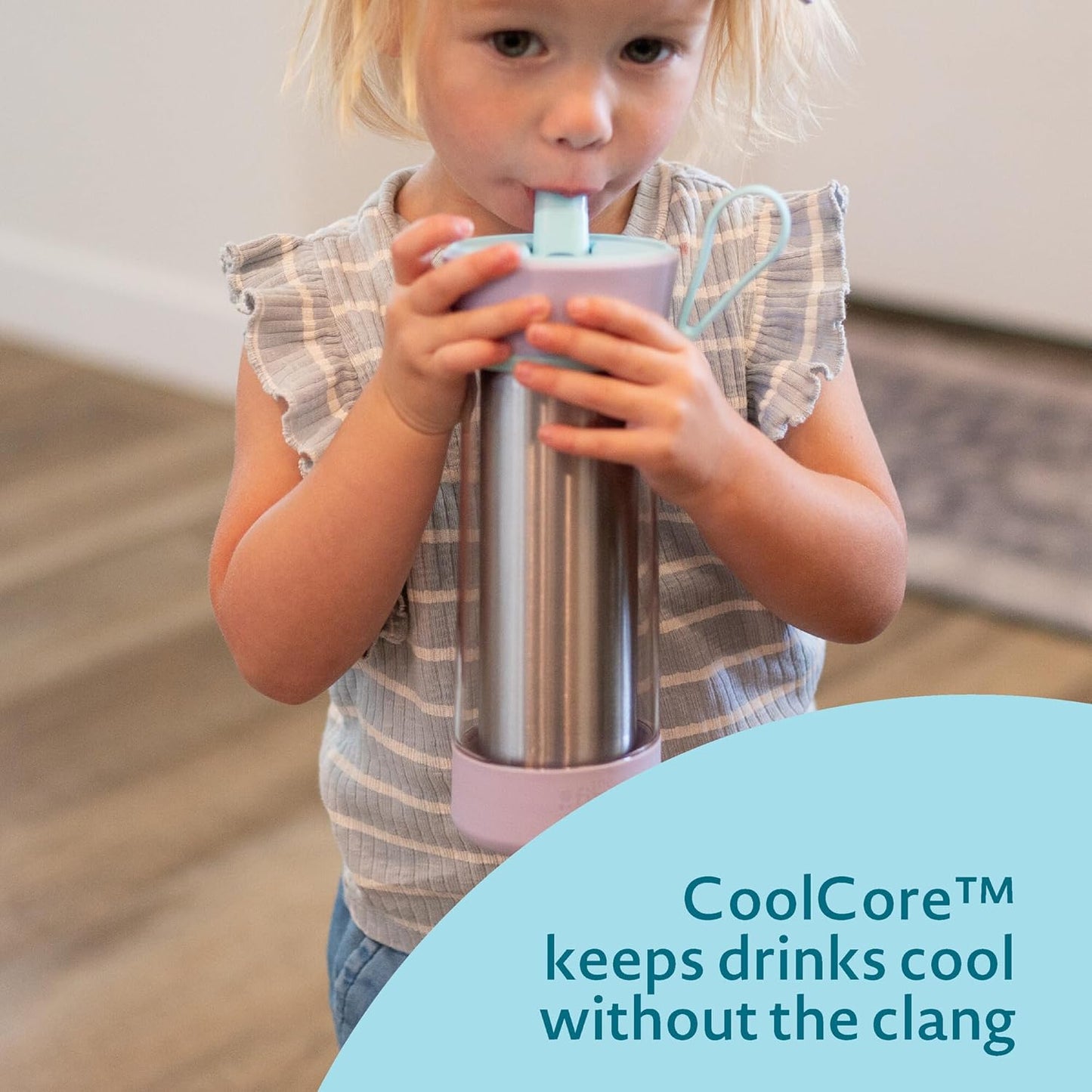 The First Years CoolCore Insulated Kids Water Bottle - Leak-Proof Spout & Double-Walled Design - 11 Oz Light Blue/Purple