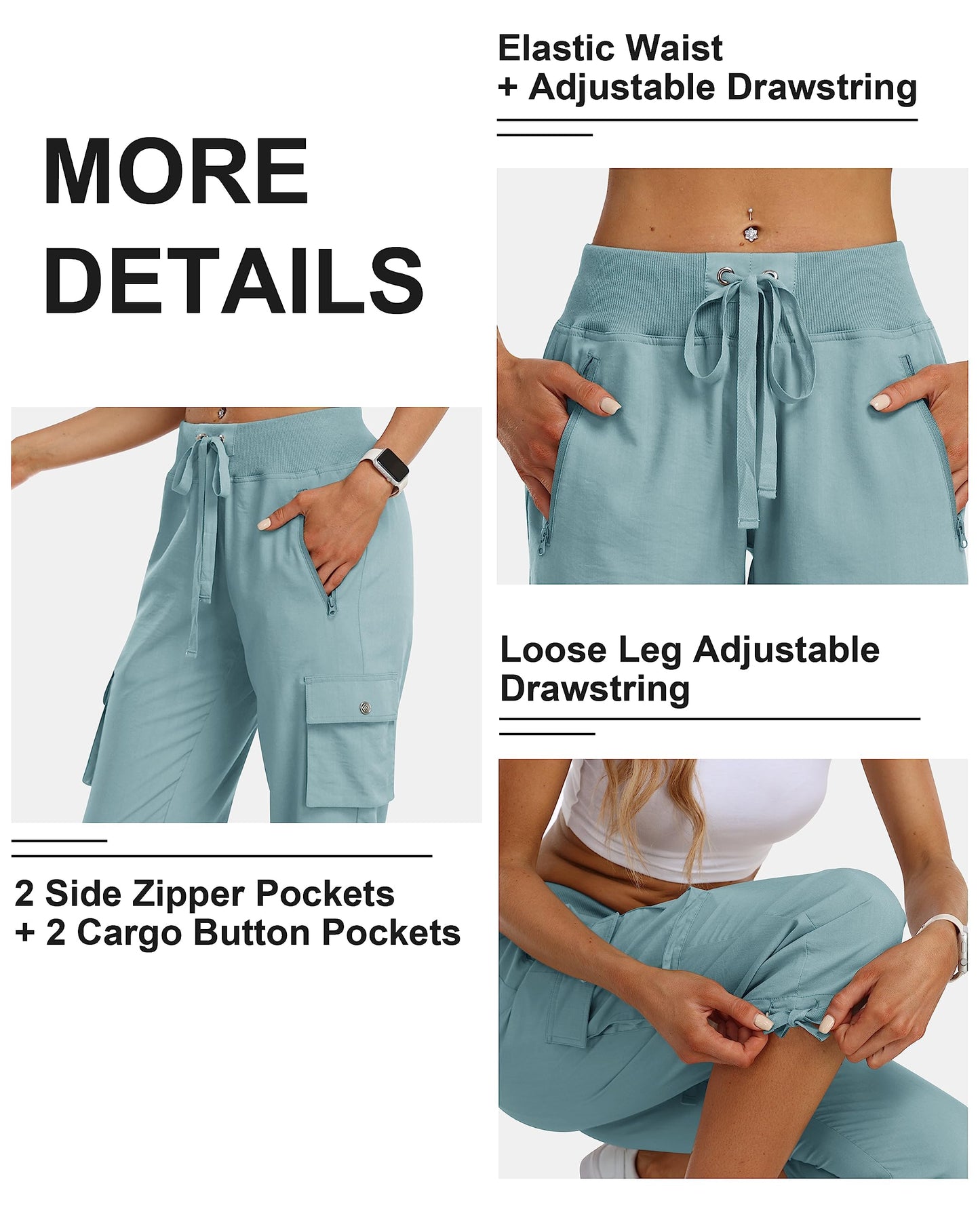 MoFiz Womes Capris Summer Cargo Hiking Pants Lightweight Quick Dry Running Athletic Shorts Casual Outdoor Zipper Pockets Dusty Blue S