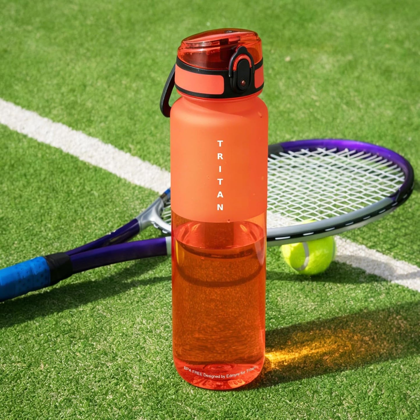 Skiennix 32oz Water Bottle - Frosted & Clear Tritan, Leakproof, Portable for Gym & Travel (Red)